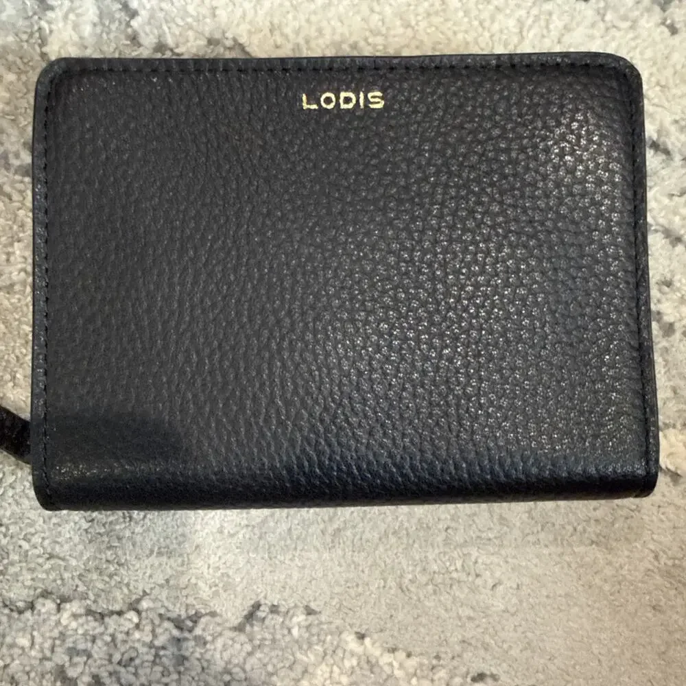 Lodis Kate Mini Zip Around Leather Wallet Clutch in Black